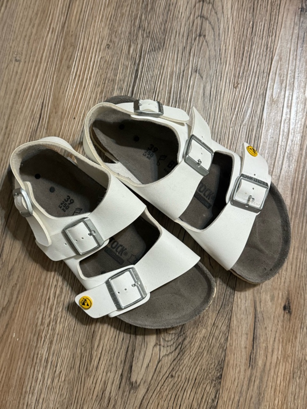 Birkenstock Cream-White Two-Strap Buckle Sandals